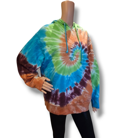 RAG SUPPLY Unisex Multi 🌈 Rainbow Tie-Dye Oversized Hooded Sweatshirt - Picture 12 of 16